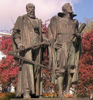 Statue of Brahe and Kepler in Prague
 