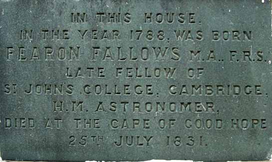 Plaque on Fallow's house in Cockermouth