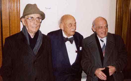 Walter Ledermann (right) with Robert Rankin and Bernhard Neumann in 2000