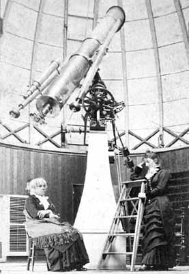 Mary Whitney with Maria Mitchell (left) at the Vassar Observatory